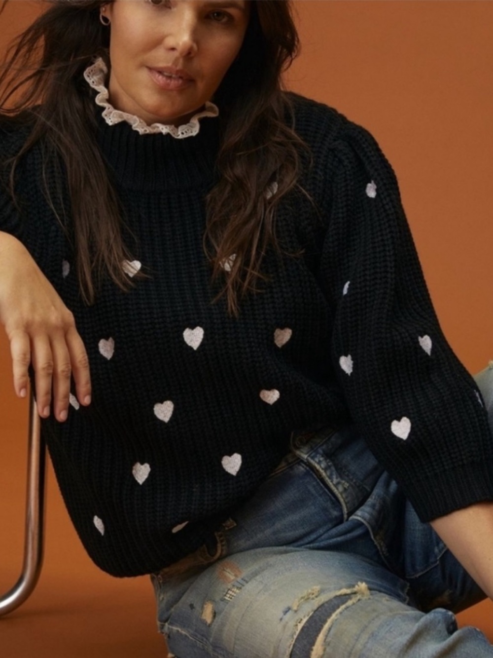 Anthropologie |‎ Black Hearts Mock Neck Sweater